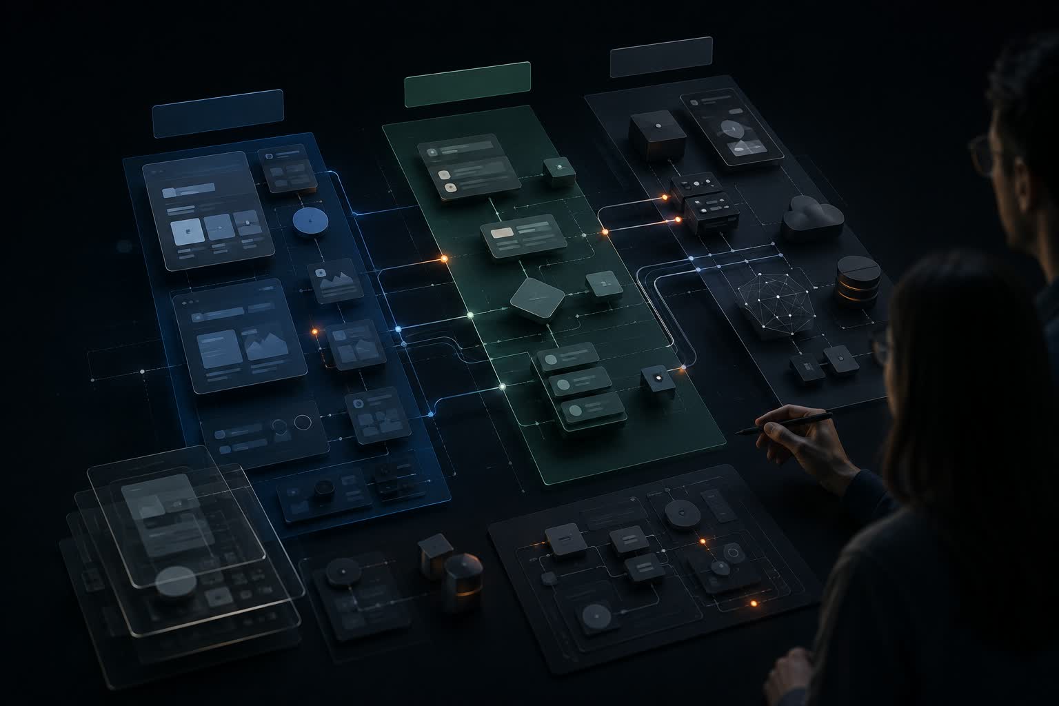 Connected design frontend and backend system map
