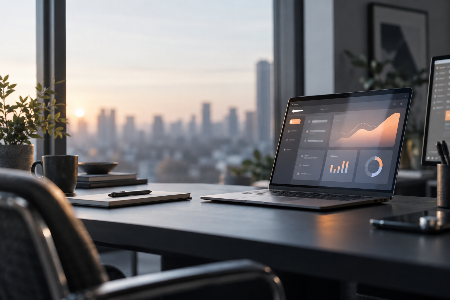 A finished software product open on a laptop in a calm studio workspace